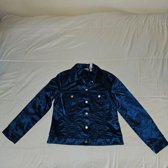 CHICOS Long Sleeve Jacket Midnight Blue Sheen Size 1 (M) - Picture 5 of 7